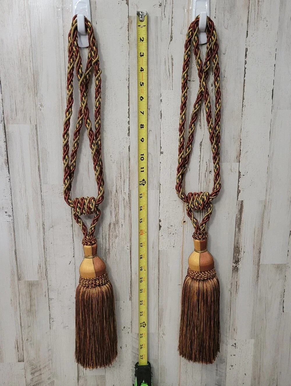 Two Large Elegant Drapery Corded Tassel Rope Tie backs